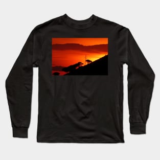 Sunrise Sky Silhouette Pine Trees Electricity tower Long Sleeve T-Shirt